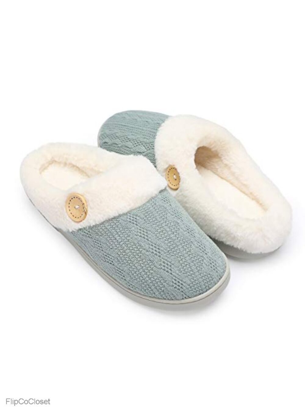 Memory Foam House Slippers Faux Fur Lined Knitted Anti-Skid Sole